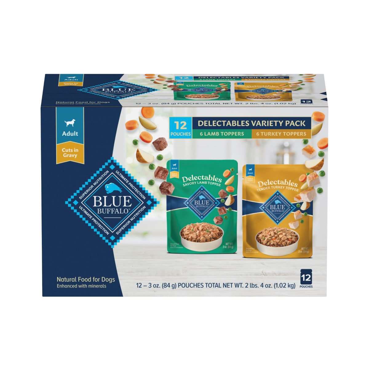 slide 1 of 25, Blue Buffalo Delectables Natural Wet Dog Food Topper Variety Pack, Lamb & Turkey Dinner 3oz (12 Pack - 6 of Each Flavor), 12 ct