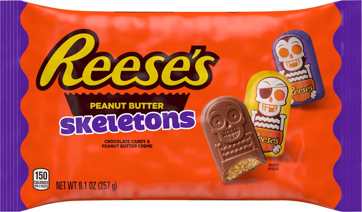 slide 7 of 7, REESE'S Chocolate Peanut Butter Creme Skeletons, Halloween Candy Bag, 9.1 oz, 9.1 oz