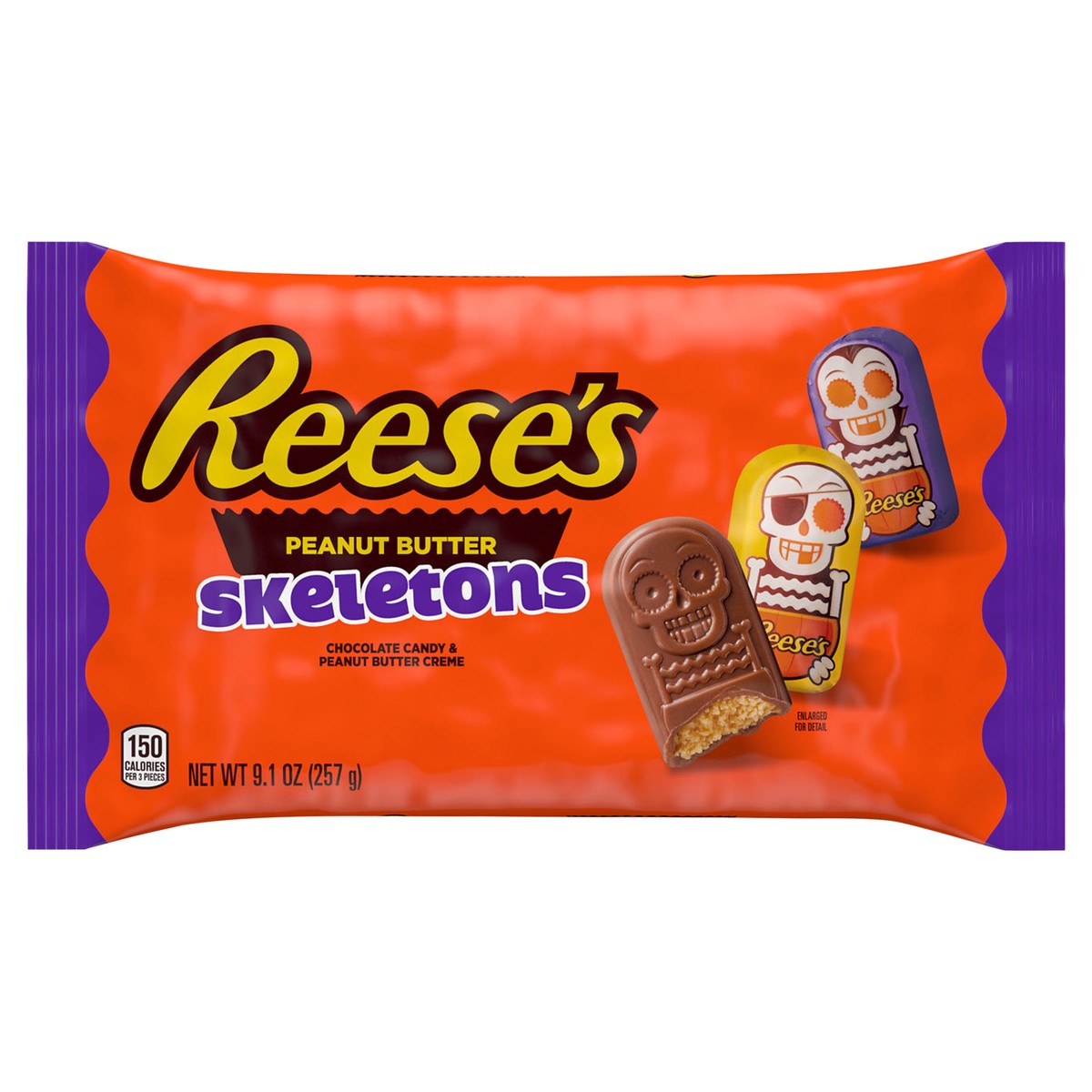 slide 6 of 7, REESE'S Chocolate Peanut Butter Creme Skeletons, Halloween Candy Bag, 9.1 oz, 9.1 oz