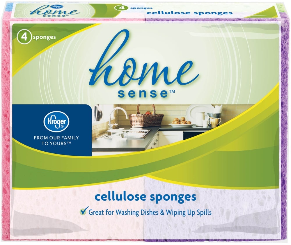 slide 1 of 1, Kroger Home Sense Cellulose Sponges Pink/Yellow, 4.7 in x 3 in