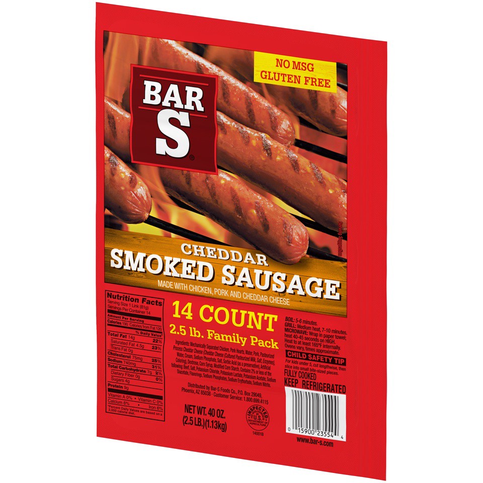 slide 2 of 7, Bar-S Cheddar Smoked Sausage 14 ct Pack, 2.5 lb