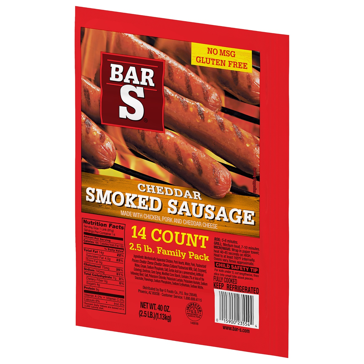 slide 3 of 10, Bar-S Cheese Skinless Smoked Sausage Links, 2.5 lb