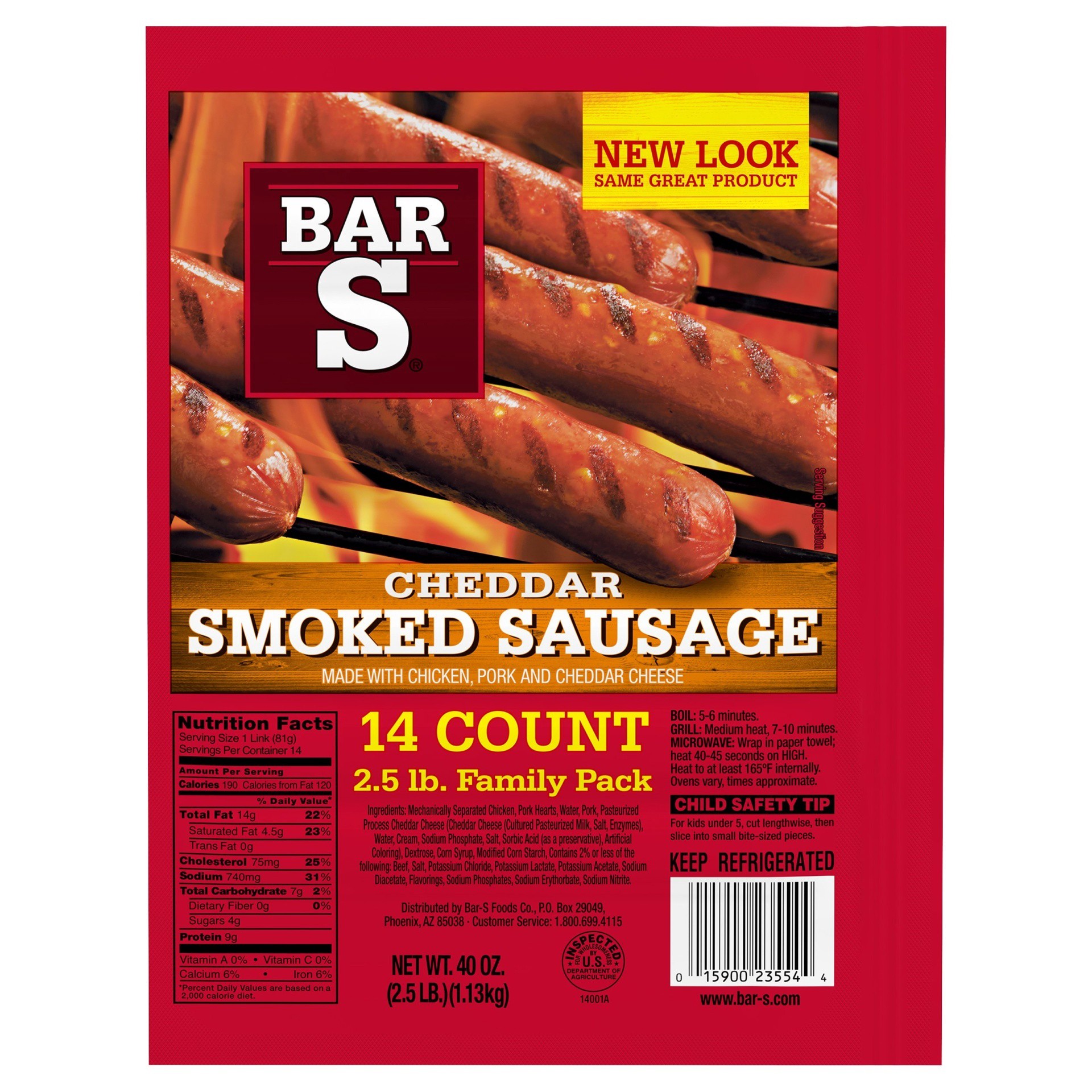 slide 1 of 7, Bar-S Cheddar Smoked Sausage 14 ct Pack, 2.5 lb