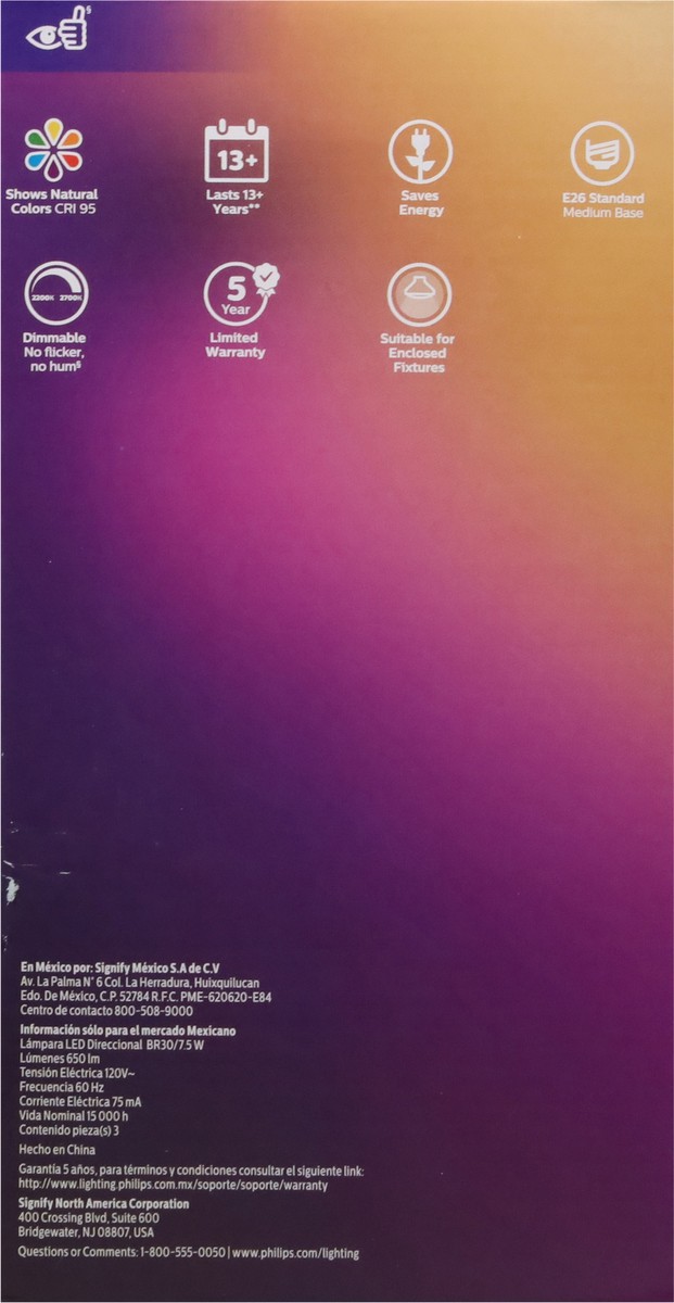 slide 8 of 12, Philips 65 Watts 7.5W Soft White Warm Glow Effect Dimmable LED Light Bulbs 3 ea, 3 ct