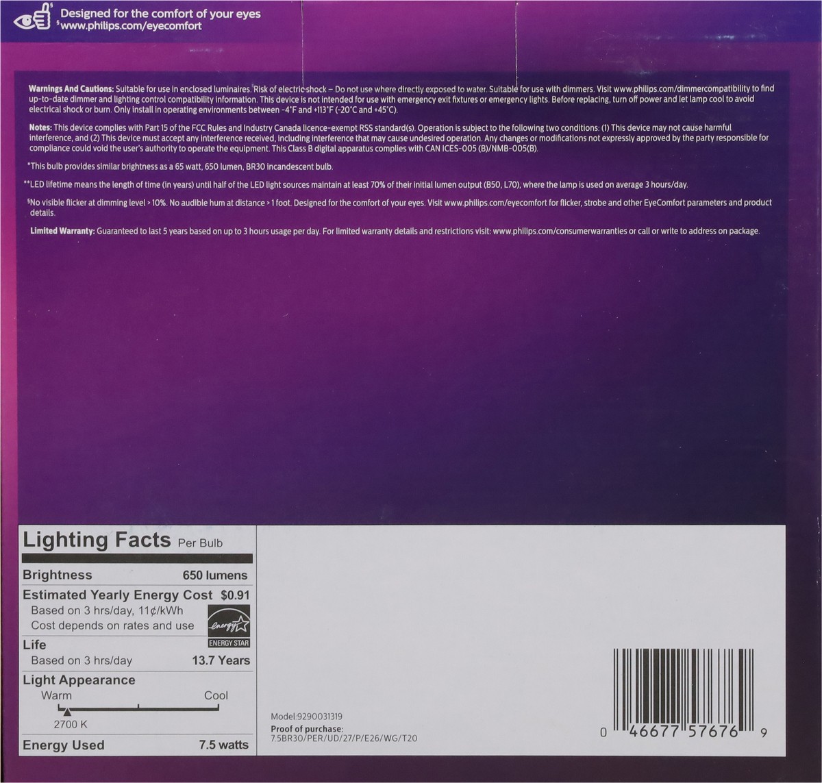 slide 3 of 12, Philips 65 Watts 7.5W Soft White Warm Glow Effect Dimmable LED Light Bulbs 3 ea, 3 ct