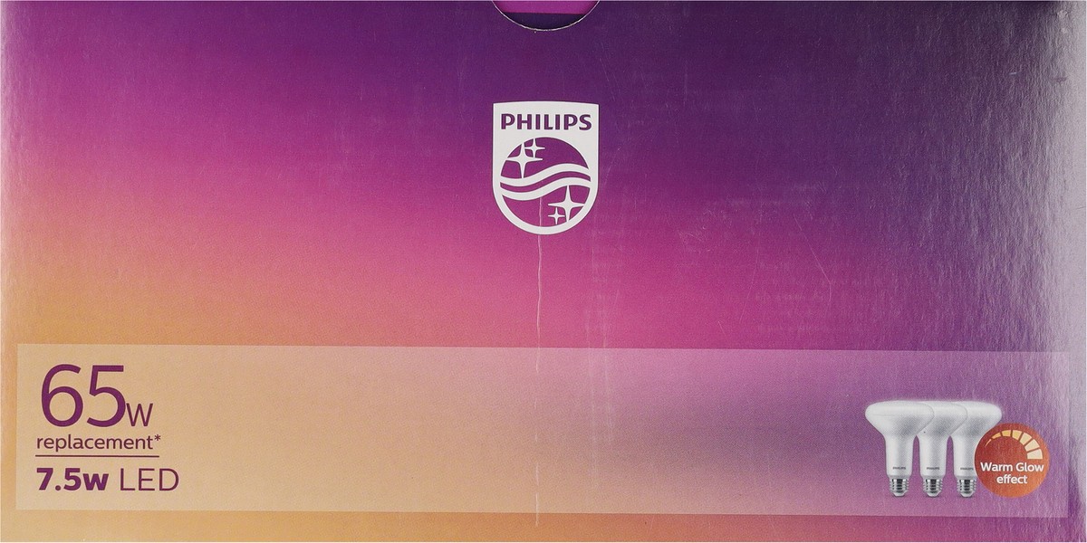 slide 6 of 12, Philips 65 Watts 7.5W Soft White Warm Glow Effect Dimmable LED Light Bulbs 3 ea, 3 ct