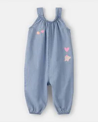 Carter's Baby Girl Embroidered Chambray Sleeveless Jumpsuit - Blue, 12M