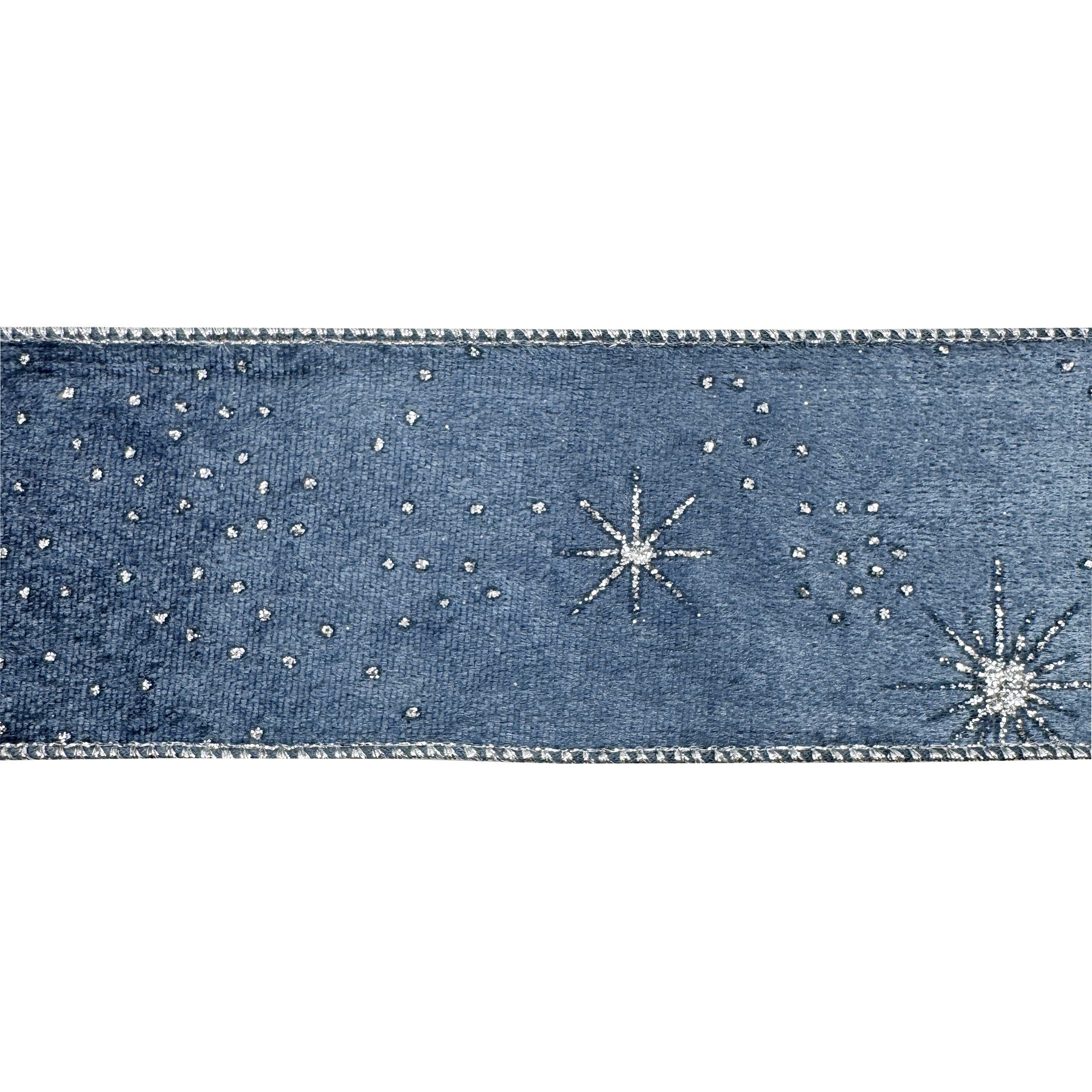slide 2 of 3, 2.5" X 80ft. Silver Starburst On Navy Wired Velvet Jumbo Ribbon By Celebrate It, 2.5 in x 80 ft