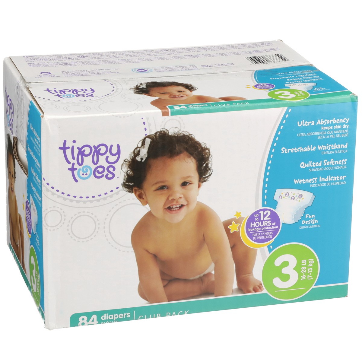 slide 2 of 8, Tippy Toes Diapers, Size 3 (16-28 lb), Fun Design, Club Pack, 84 ct