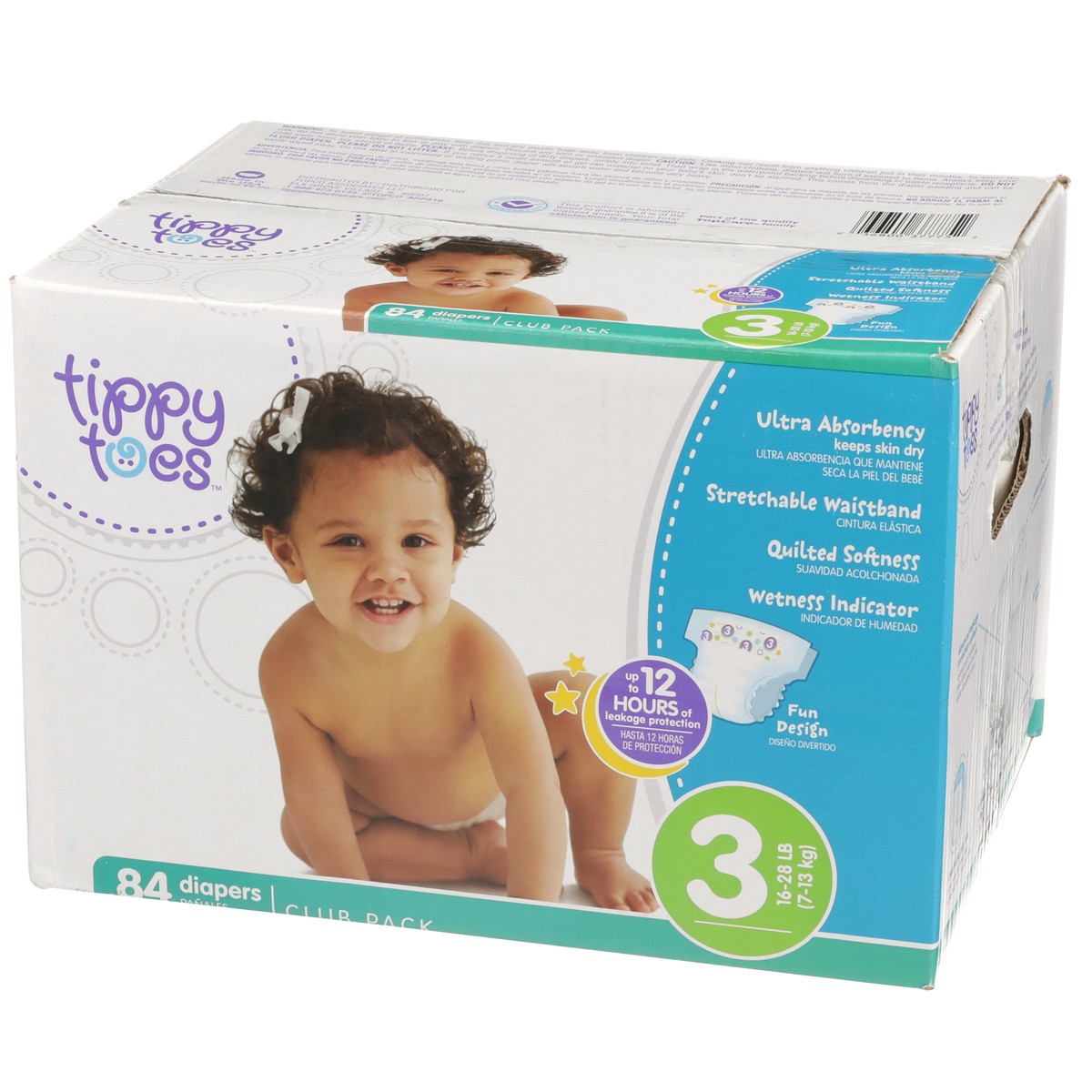 slide 3 of 8, Tippy Toes Diapers, Size 3 (16-28 lb), Fun Design, Club Pack, 84 ct