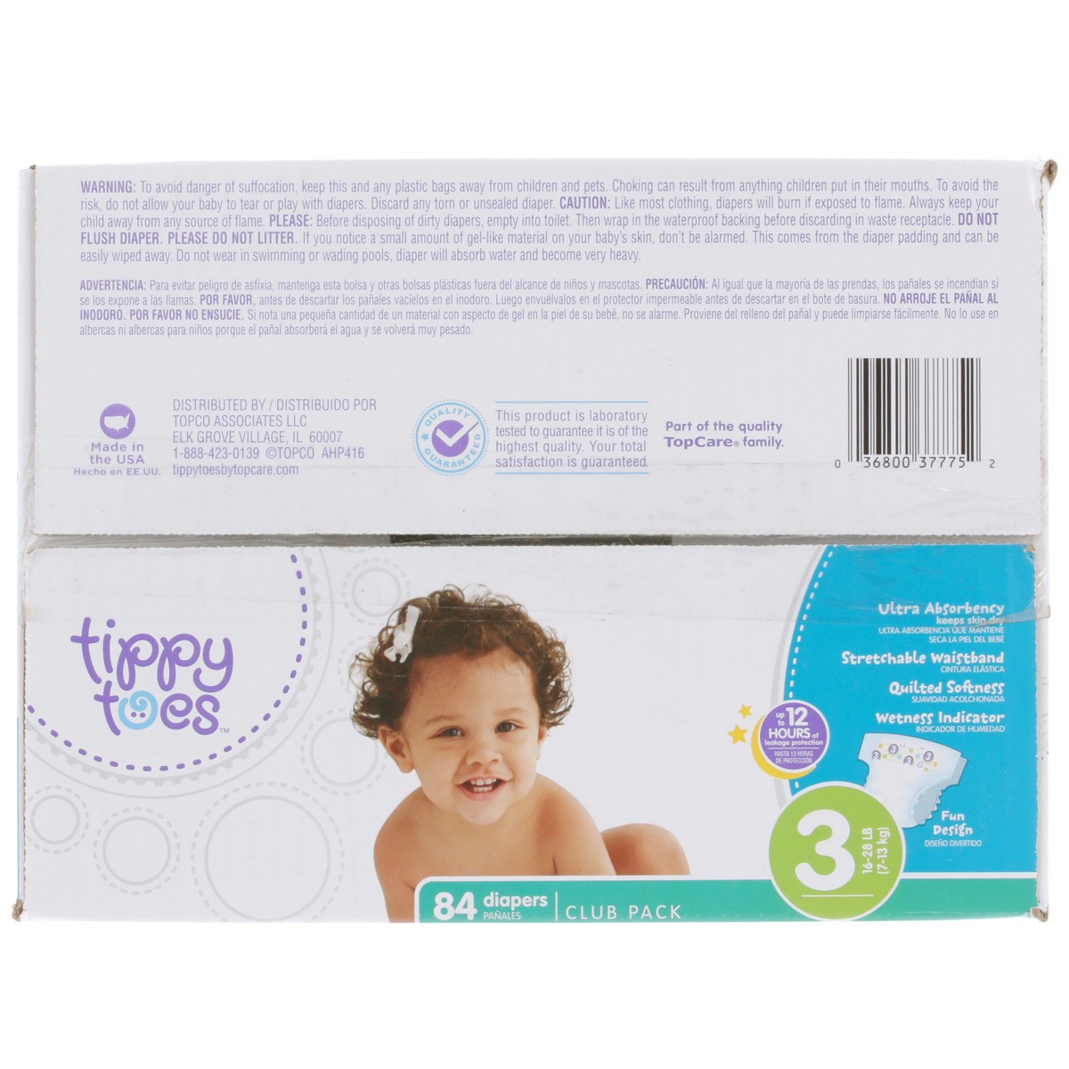 slide 4 of 8, Tippy Toes Diapers, Size 3 (16-28 lb), Fun Design, Club Pack, 84 ct