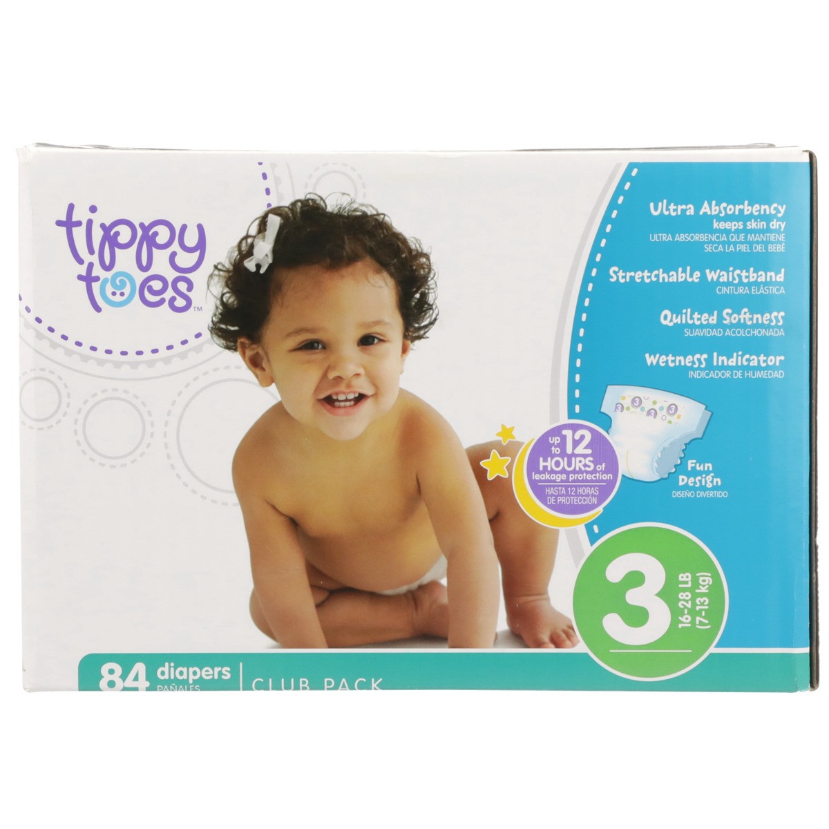 slide 8 of 8, Tippy Toes Diapers, Size 3 (16-28 lb), Fun Design, Club Pack, 84 ct