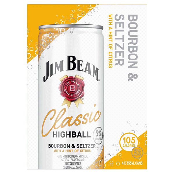 slide 1 of 1, Jim Beam Classic Highball Bourbon Seltzer, 4 ct