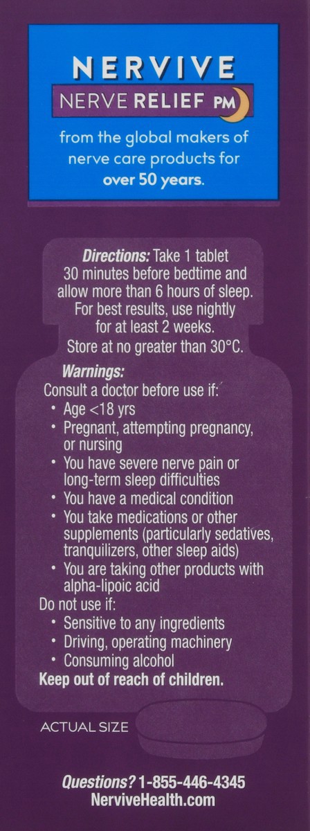 slide 6 of 9, Nervive Nerve Relief PM, with Alpha Lipoic Acid, to help Reduce Nerve Aches, Weakness, & Discomfort in Fingers, Hands, Toes & Feet*† PLUS Sleep, Vitamins B1&B6, Melatonin, Chamomile, Lavender, 30 Tablets, 30 ct