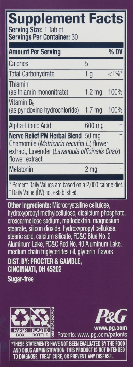 slide 5 of 9, Nervive Nerve Relief PM, with Alpha Lipoic Acid, to help Reduce Nerve Aches, Weakness, & Discomfort in Fingers, Hands, Toes & Feet*† PLUS Sleep, Vitamins B1&B6, Melatonin, Chamomile, Lavender, 30 Tablets, 30 ct