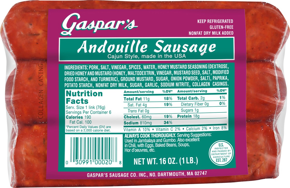 slide 9 of 12, Gaspars Andouille Sausage - 1 LB, 1 lb