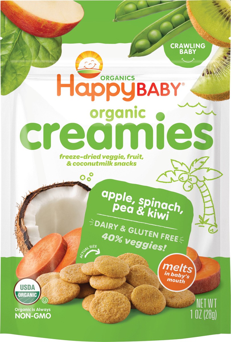 slide 3 of 3, Happy Baby Happy Family HappyBaby Organic Creamies Apple Spinach Pea & Kiwi Freeze-Dried Baby Snacks - 1oz, 1 oz