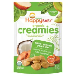 Happy Baby Organics Organic Creamies Freeze-Dried Veggie, Fruit & Coconut Milk Snacks Apple, Spinach, Pea & Kiwi 1 oz UNIT