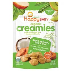 Happy Baby Organics Organic Creamies Freeze-Dried Veggie, Fruit & Coconut Milk Snacks Apple, Spinach, Pea & Kiwi 1 oz UNIT
