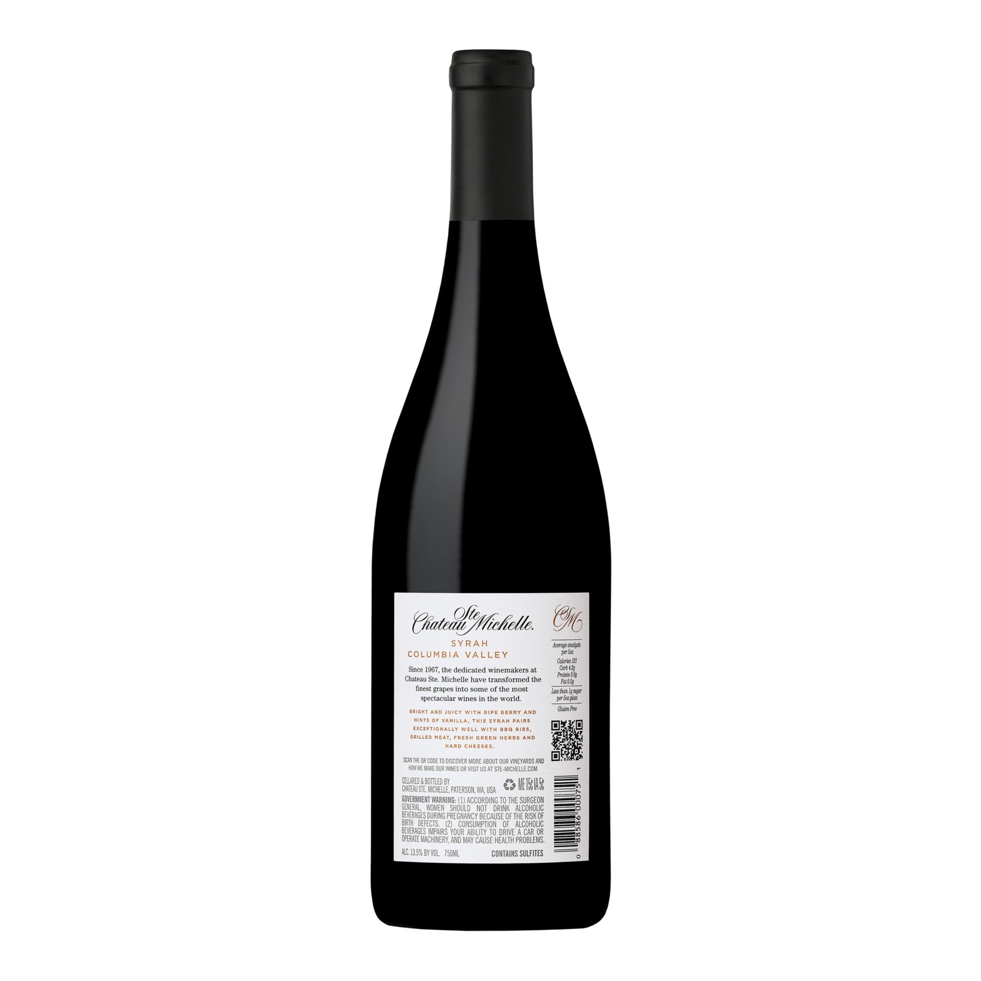 slide 8 of 8, Chateau Ste. Michelle Columbia Valley Syrah, Red Wine, 750 mL Bottle, 750 ml