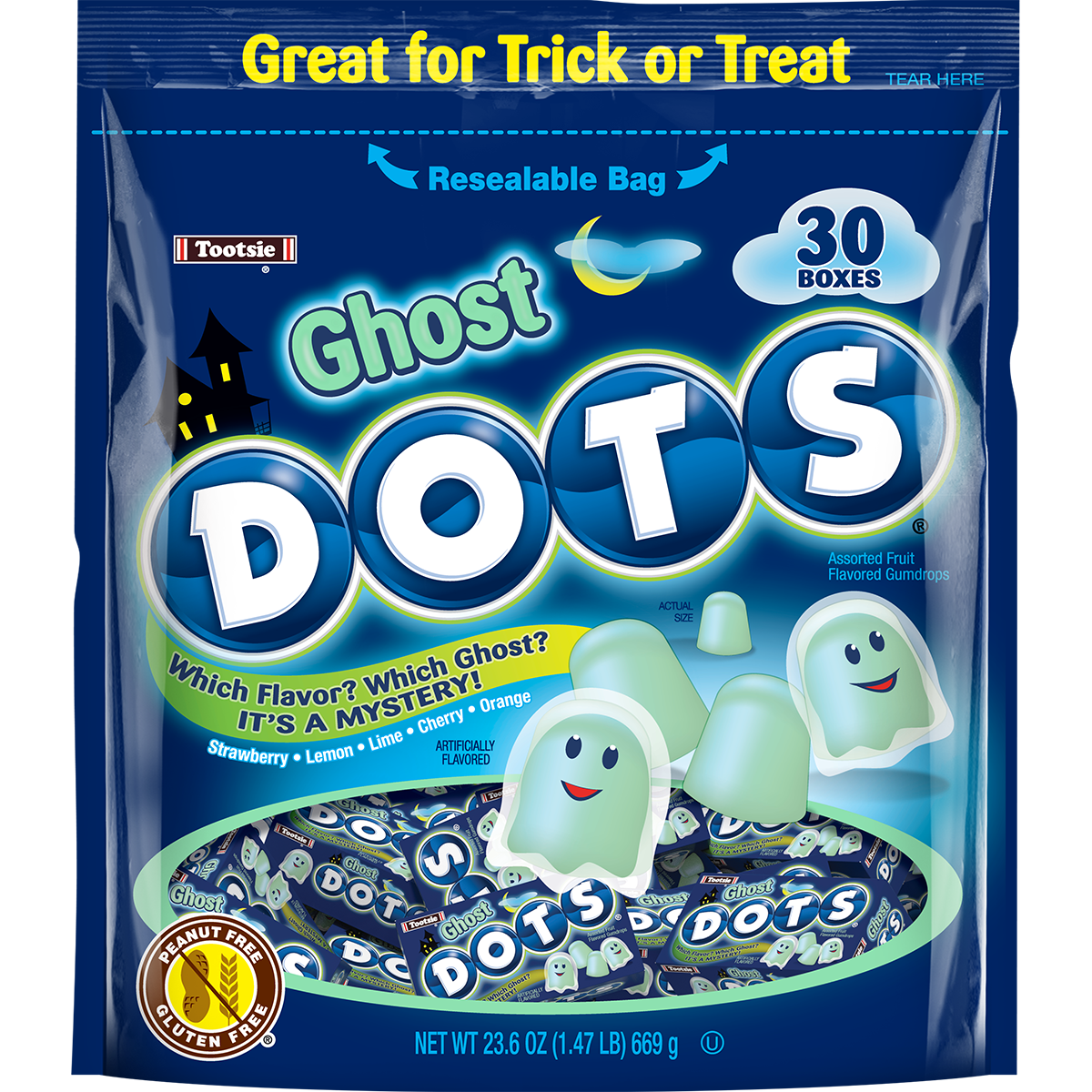 slide 1 of 1, Tootsie Ghost Dots Halloween Stand Up Pouch, 23.6 oz