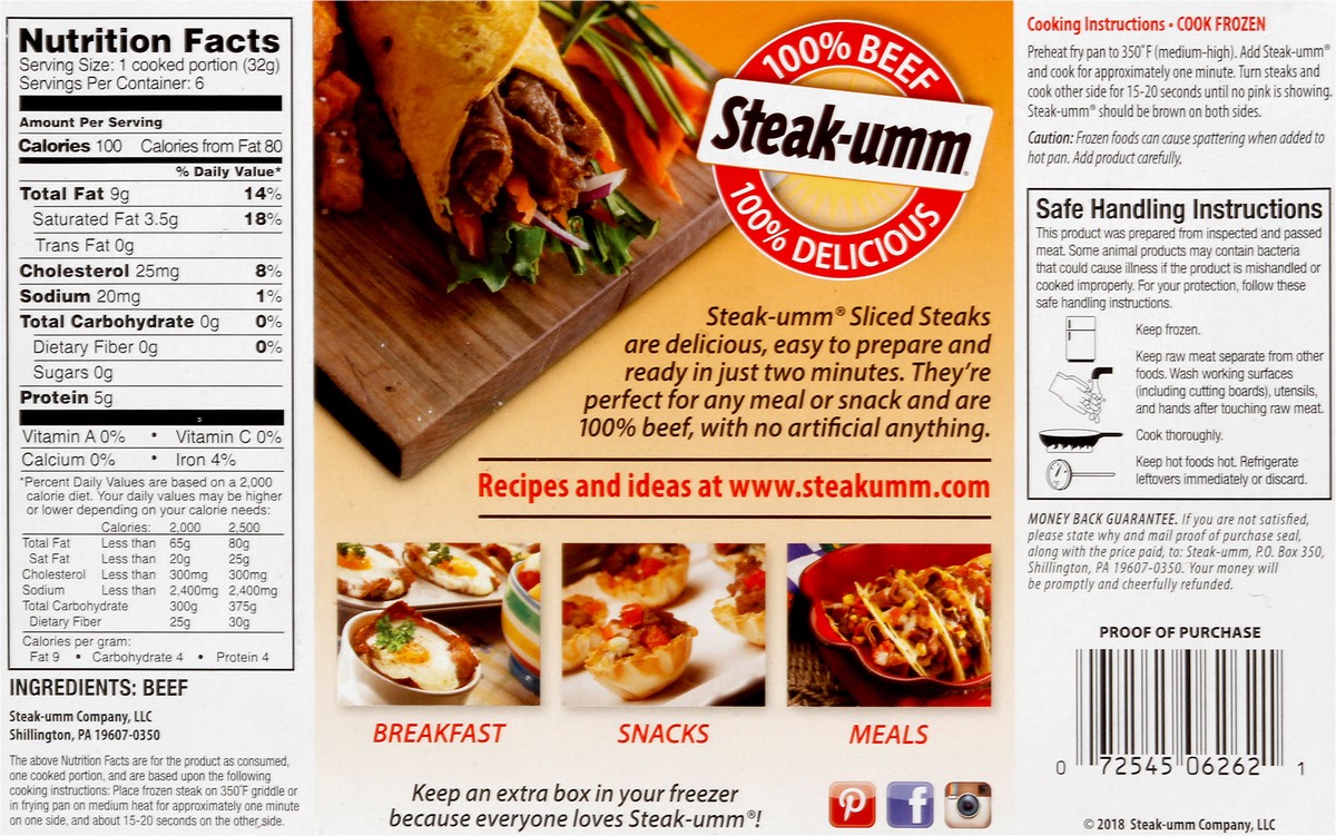 slide 4 of 12, Steak-umm Steak 6 ea, 6 ct