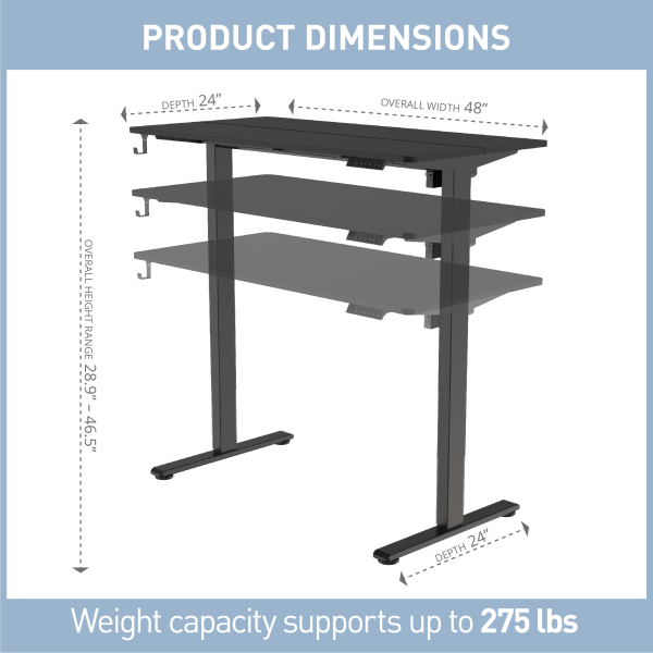slide 7 of 9, Realspace® 48""W Essential Electric Height Adjustable Standing Desk, Black, 1 ct