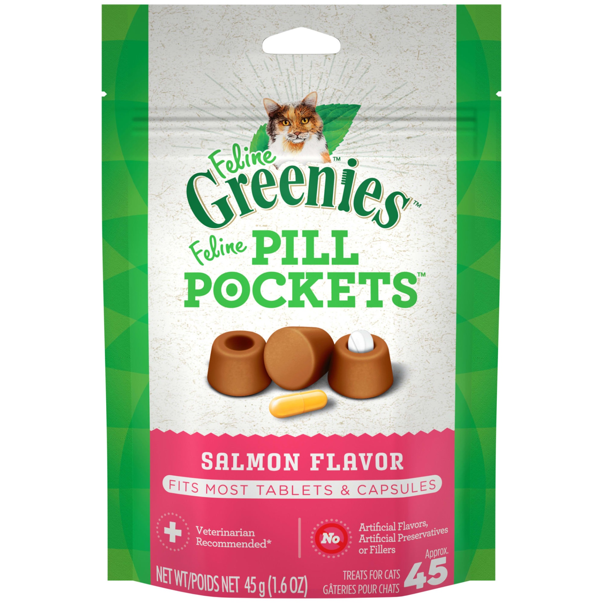 slide 1 of 1, Greenies Salmon Feline Pill Pockets, 1.6 oz