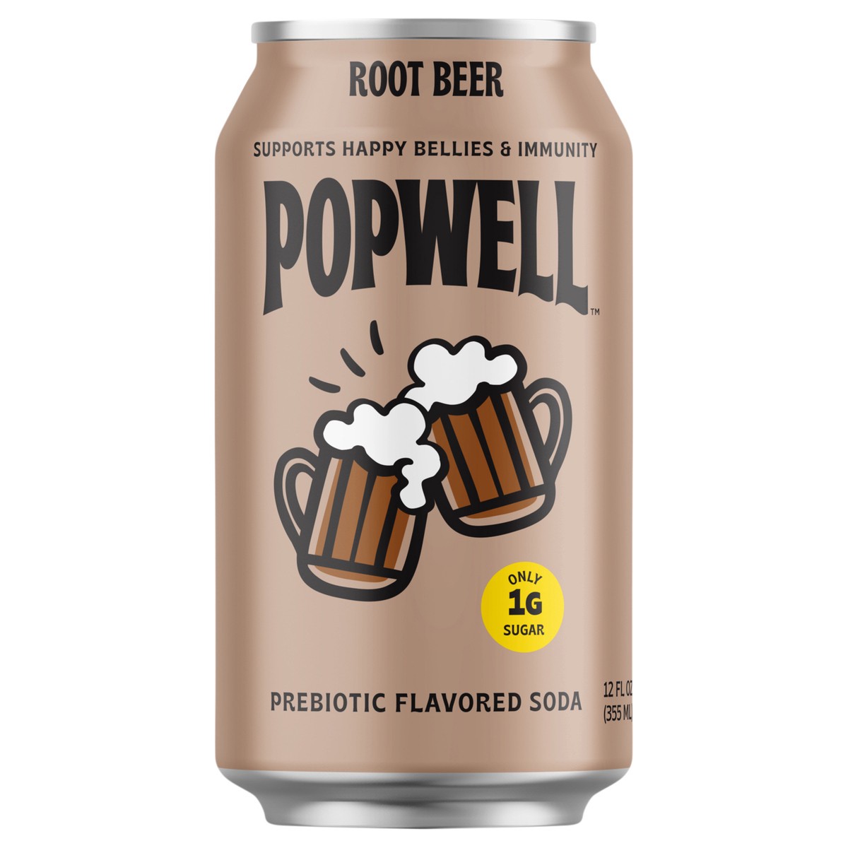 slide 1 of 11, Popwell Prebiotic Soda Root Beer 12 fl oz Cans, 12 fl oz