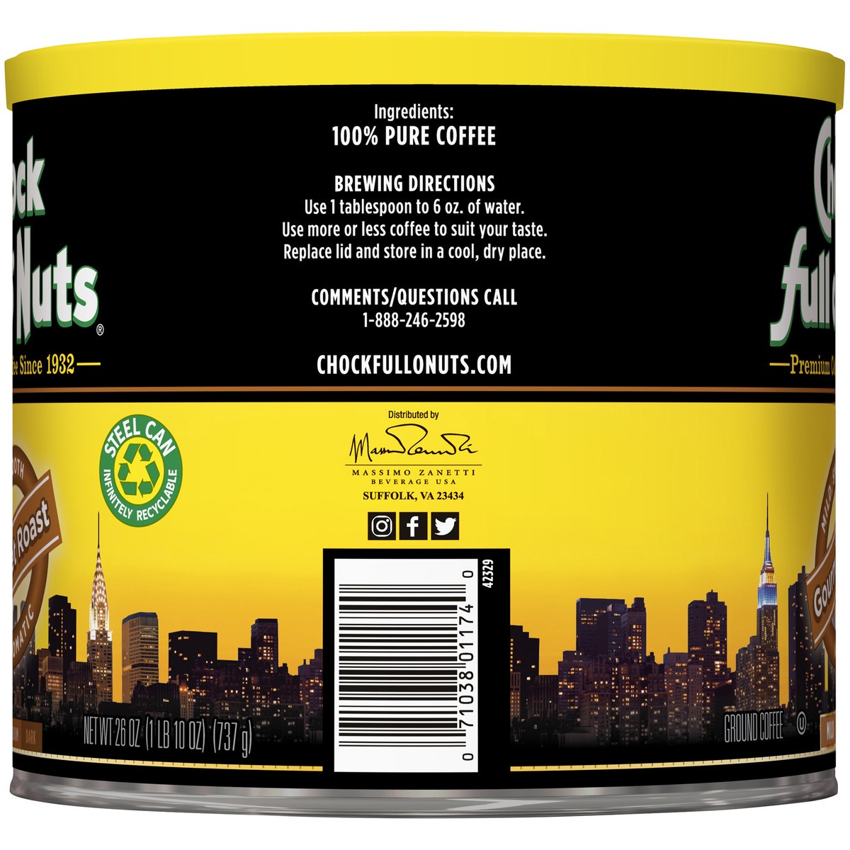 slide 5 of 7, Chock Full O' Nuts Gourmet Roast Ground Coffee, 26 oz