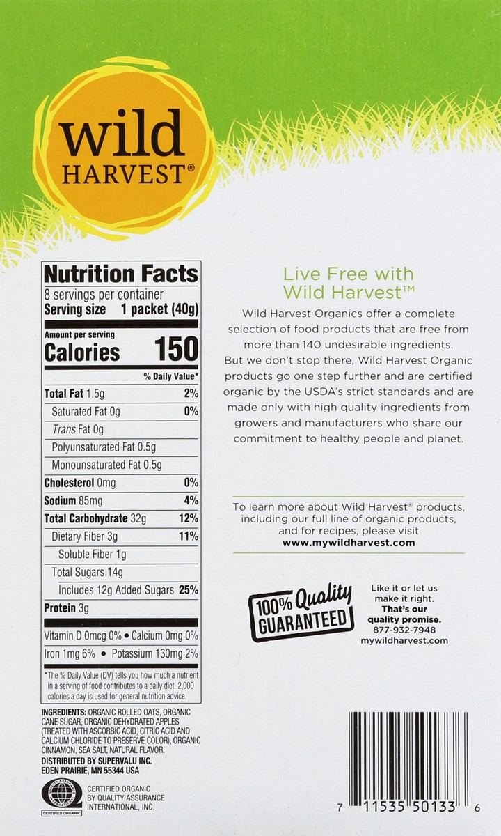 slide 8 of 9, Wild Harvest Apple Cinnamon Orgc Instant Oatmeal, 11.29 oz