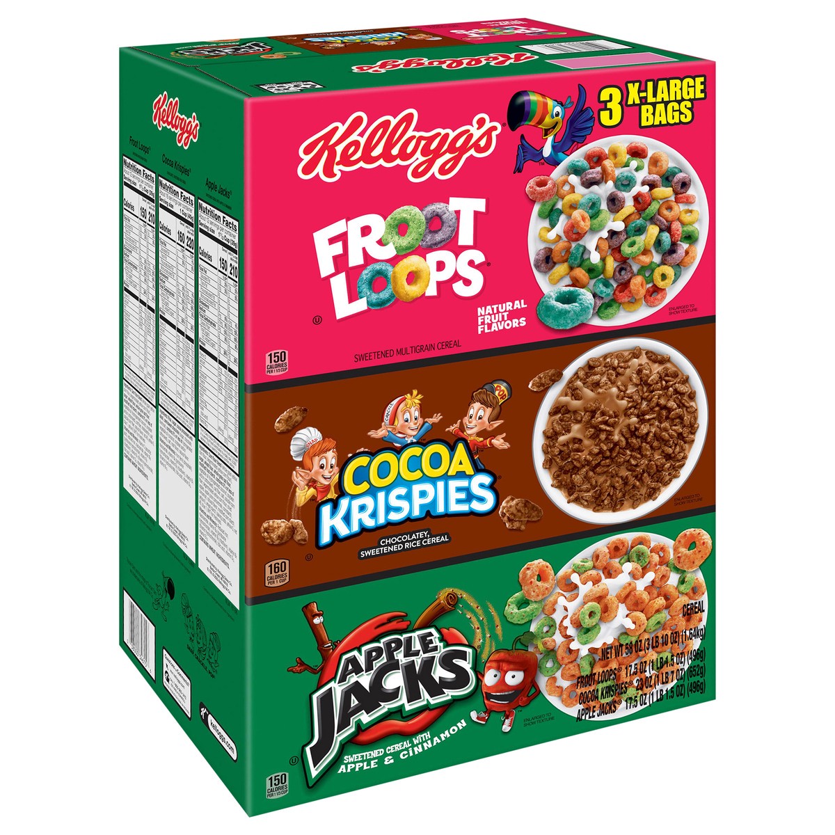 slide 6 of 8, Kellogg's Breakfast Cereal, Variety Pack, 58 oz, 3 Count, 58 oz