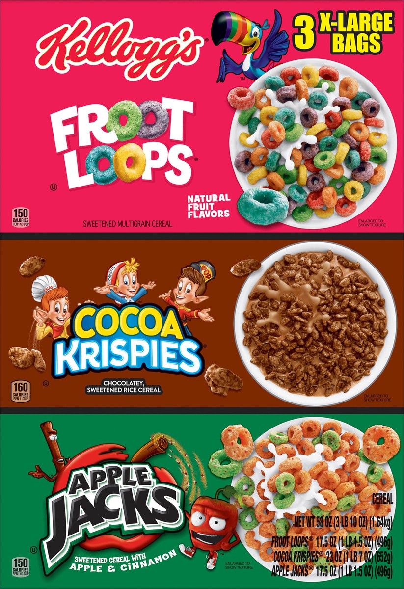 slide 7 of 8, Kellogg's Breakfast Cereal, Variety Pack, 58 oz, 3 Count, 58 oz