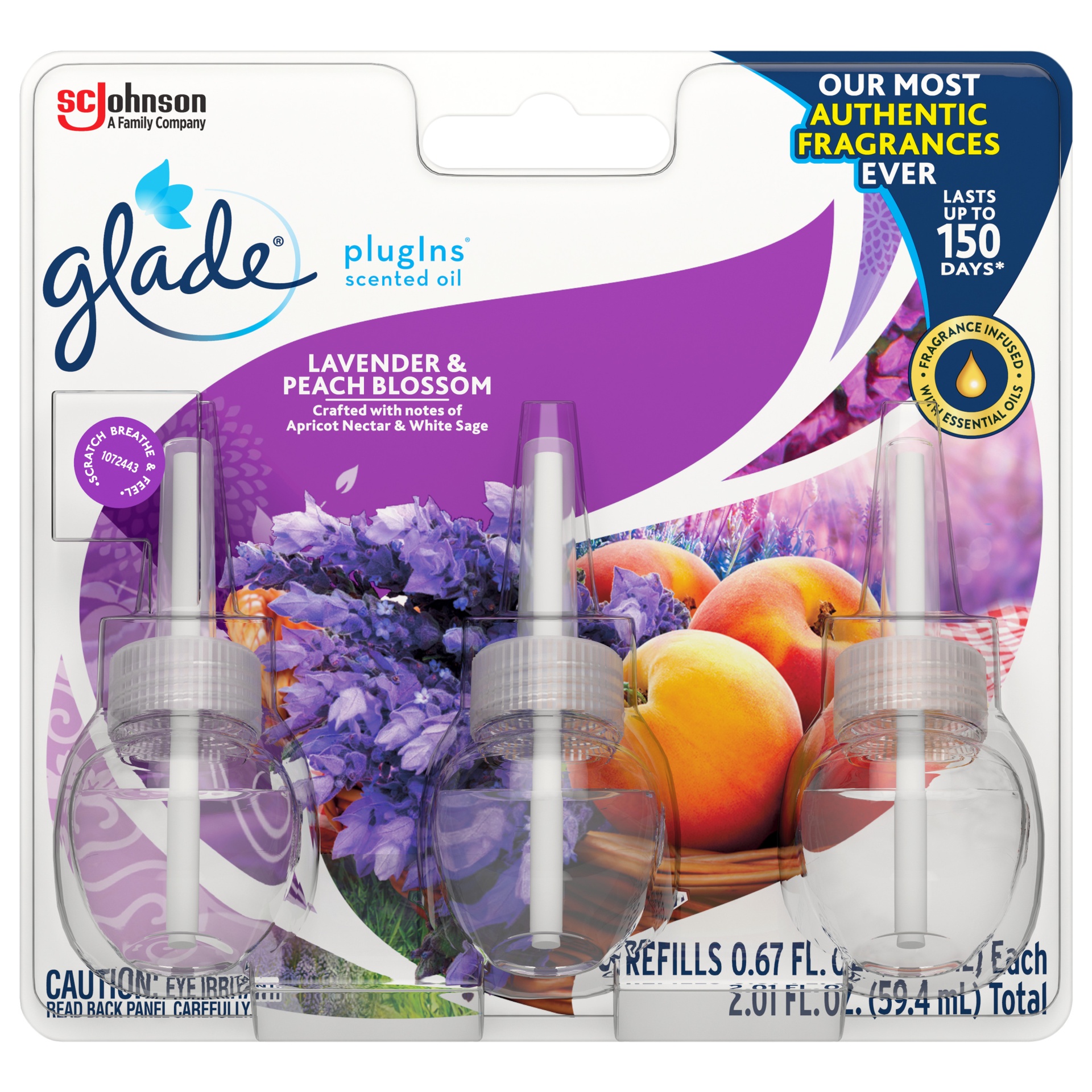 slide 1 of 7, Glade PlugIns Scented Oil Air Freshener Refill, Lavender & Peach Blossom, 3 ct