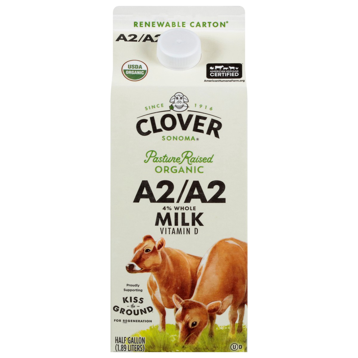 slide 1 of 14, Clover Sonoma Organic A2/A2 4% Whole Milk 0.5 gal, 64 oz