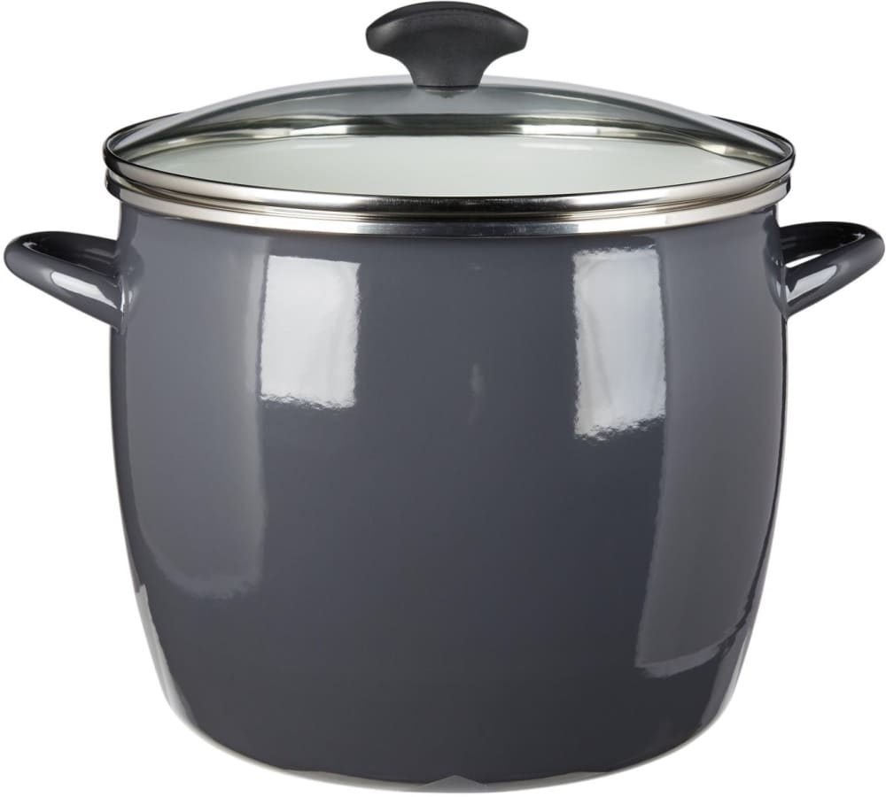 slide 1 of 1, Dash of That Enamel On Steel Stock Pot With Lid - Gray, 12 qt