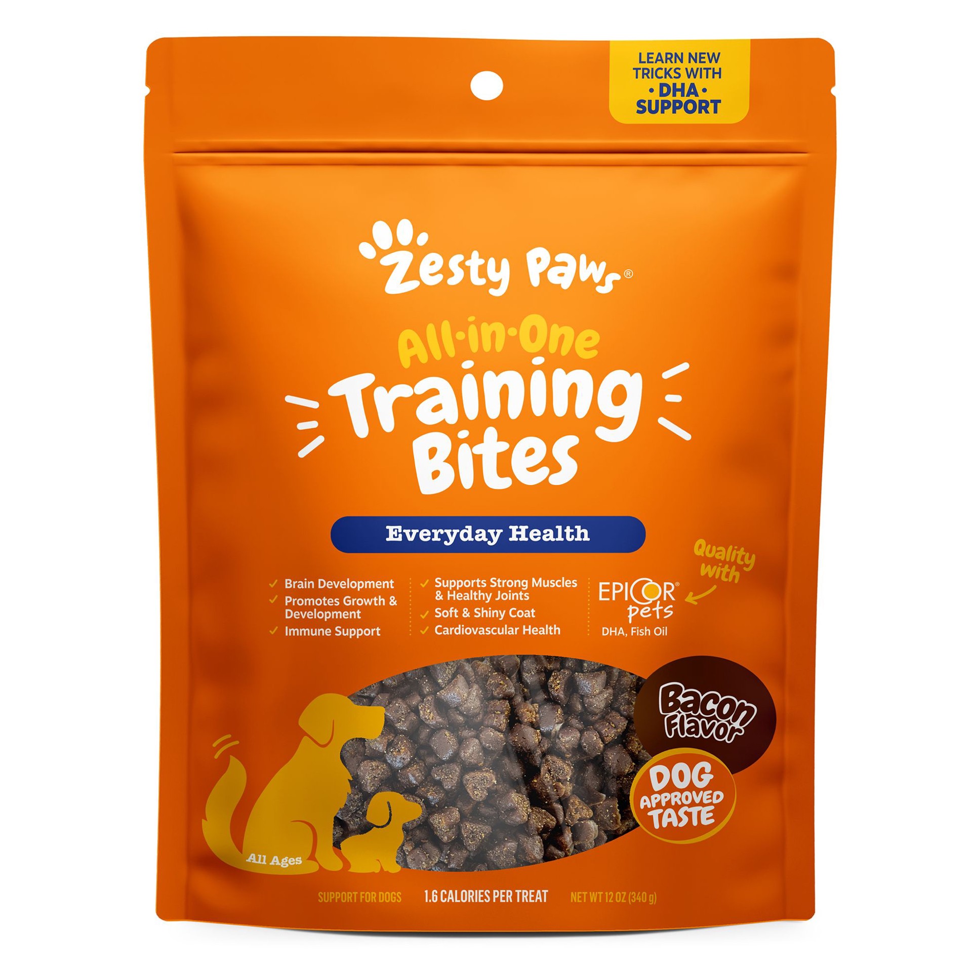 slide 1 of 1, Zesty Paws All-In-One Training Bites All Life Stage Dog Training Treats - Bacon, 12 oz