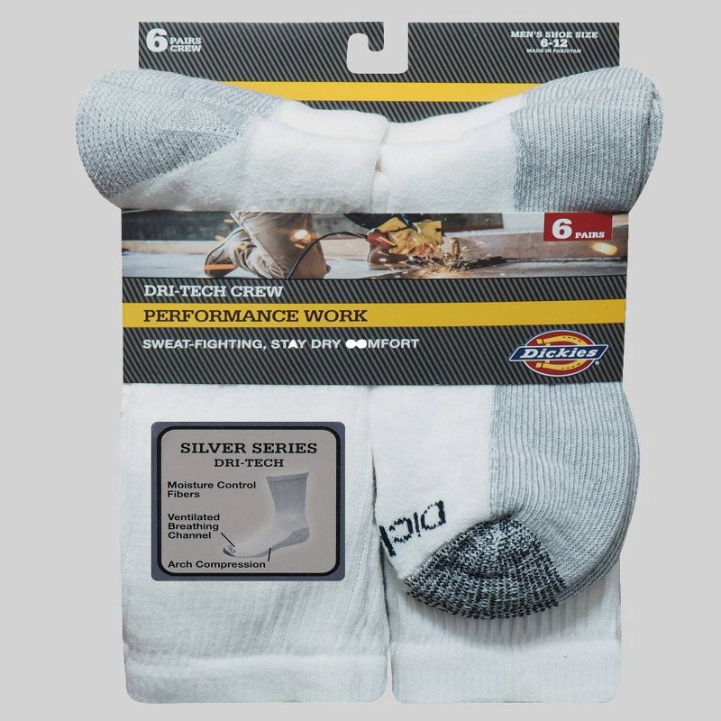 slide 3 of 3, Dickies Dri-Tech Comfort Moisture Control Crew Socks, Size 6-12, 6 pair