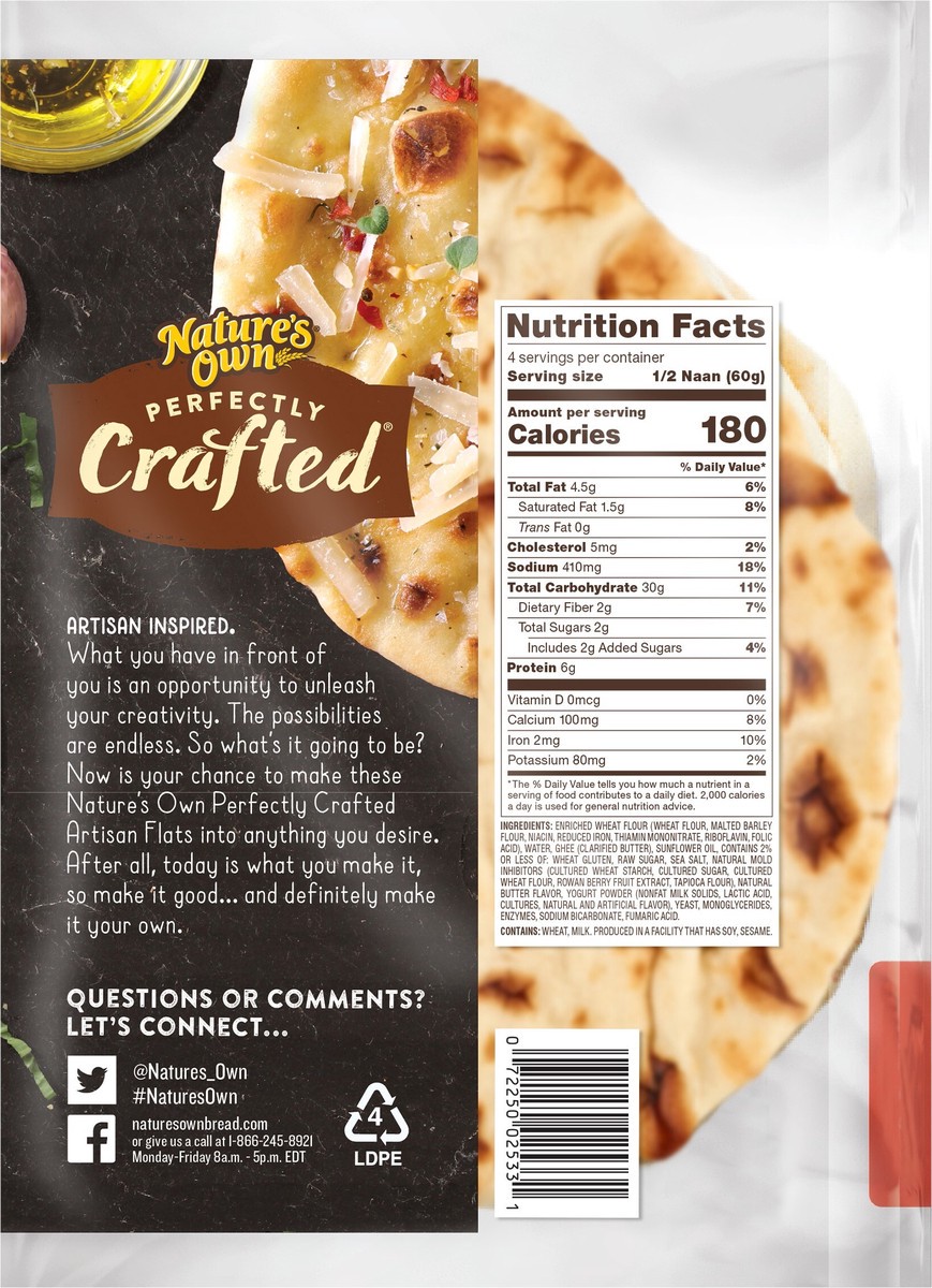 slide 6 of 8, Nature's Own Perfectly Crafted Artisan Flats, Non-GMO Naan Flatbread, 2 Count, 8.8 oz