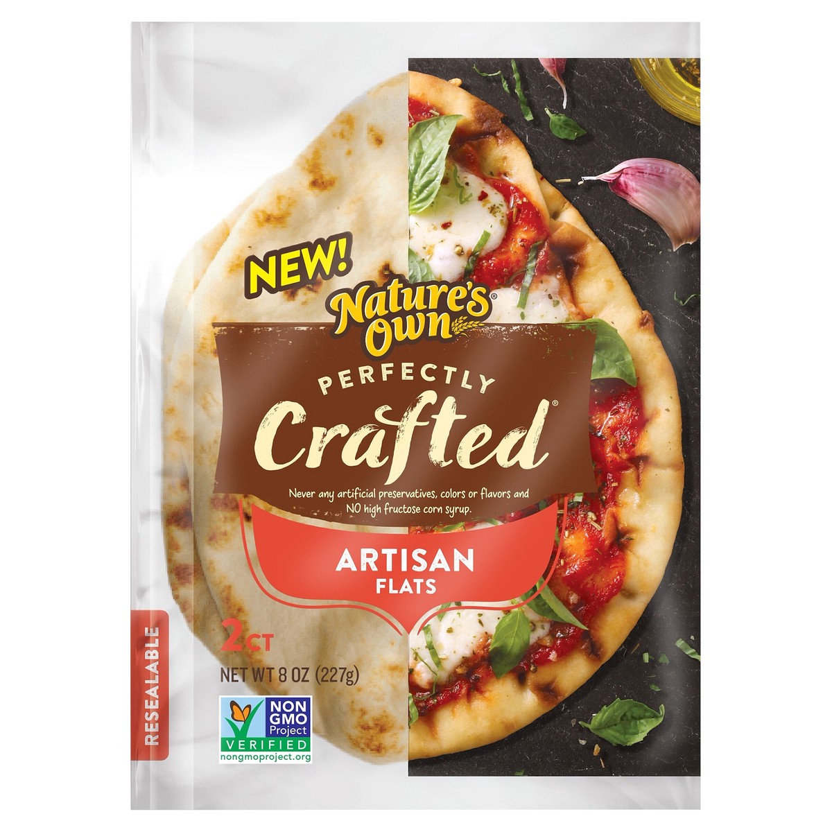 slide 4 of 8, Nature's Own Perfectly Crafted Artisan Flats, Non-GMO Naan Flatbread, 2 Count, 8.8 oz