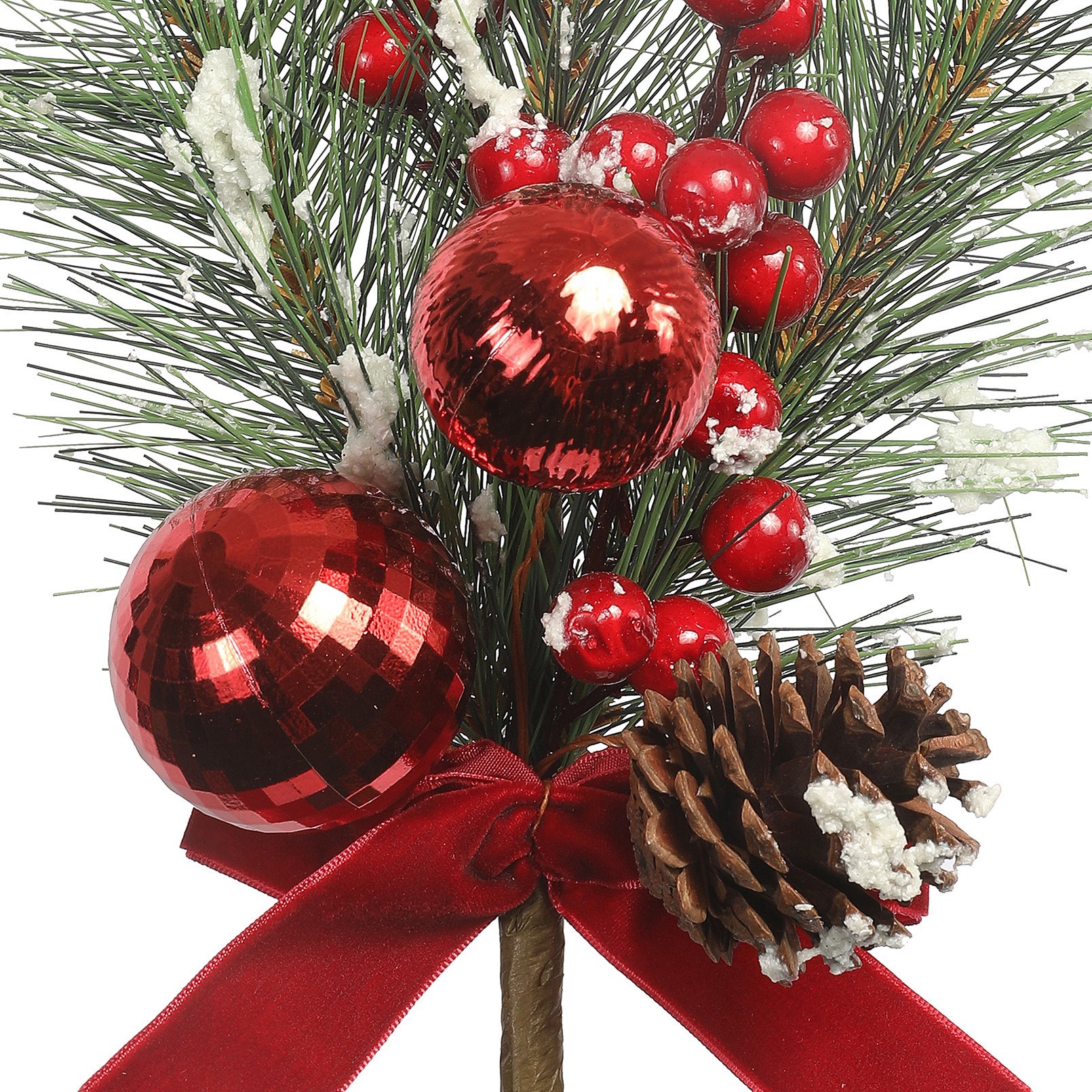 slide 3 of 3, 12" Red Berry, Ball Ornament & Pine Pick With Red Velvet Bow By Ashland, 12 in