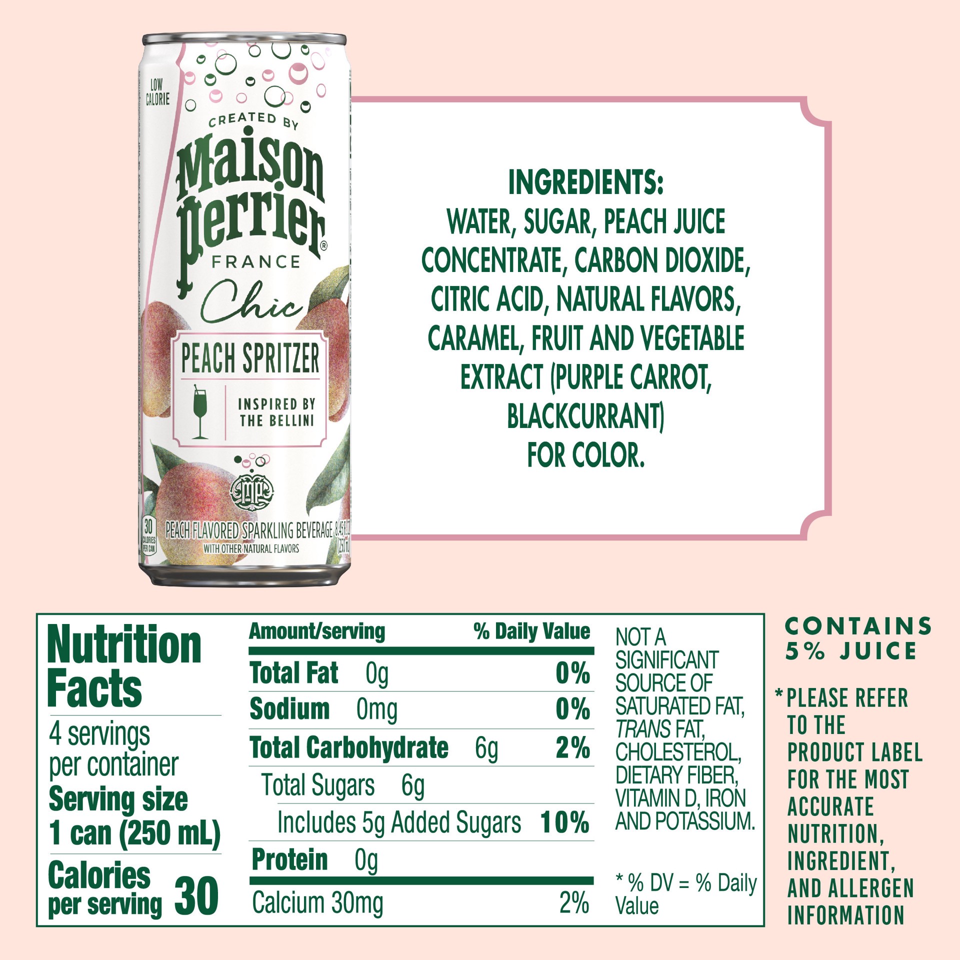 slide 4 of 7, Maison Perrier Chic Peach Spritzer, 8.45 FL OZ Can (4 Count), 4 ct
