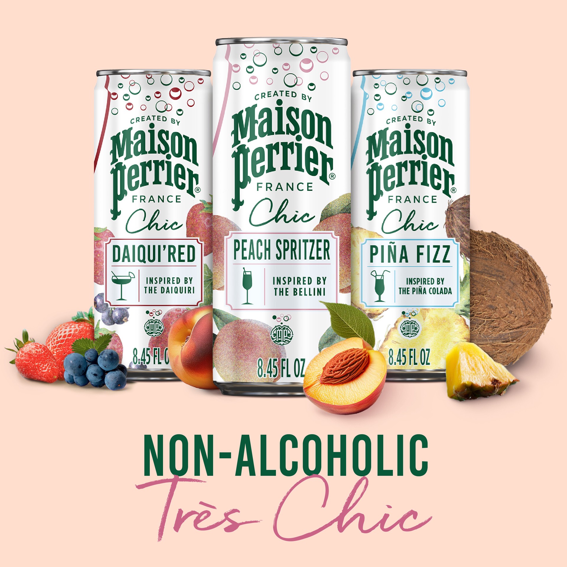 slide 2 of 7, Maison Perrier Chic Peach Spritzer, 8.45 FL OZ Can (4 Count), 4 ct