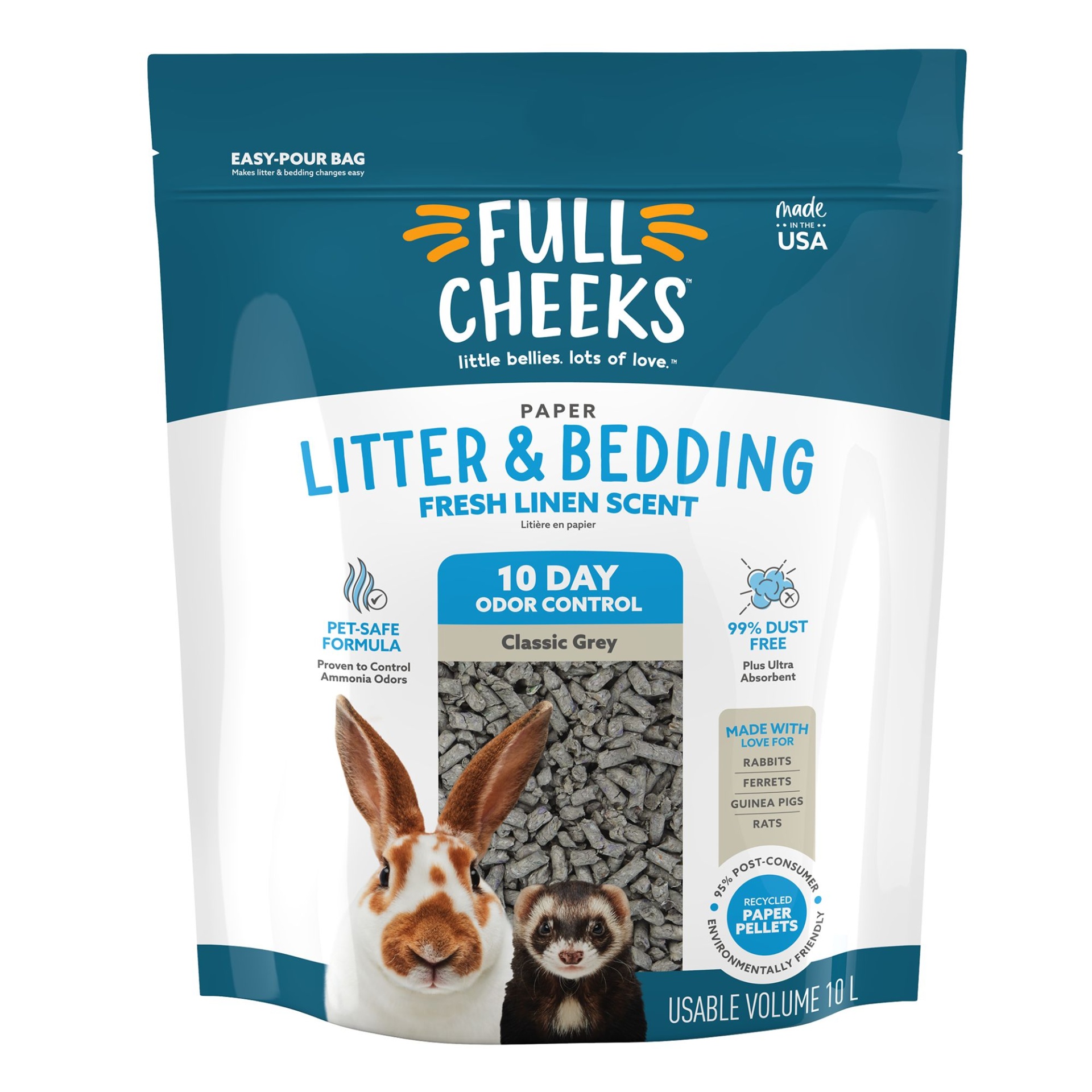 slide 1 of 1, Full Cheeks Odor Control Small Pet Paper Litter & Bedding - Fresh Linen Scent, 10 liter
