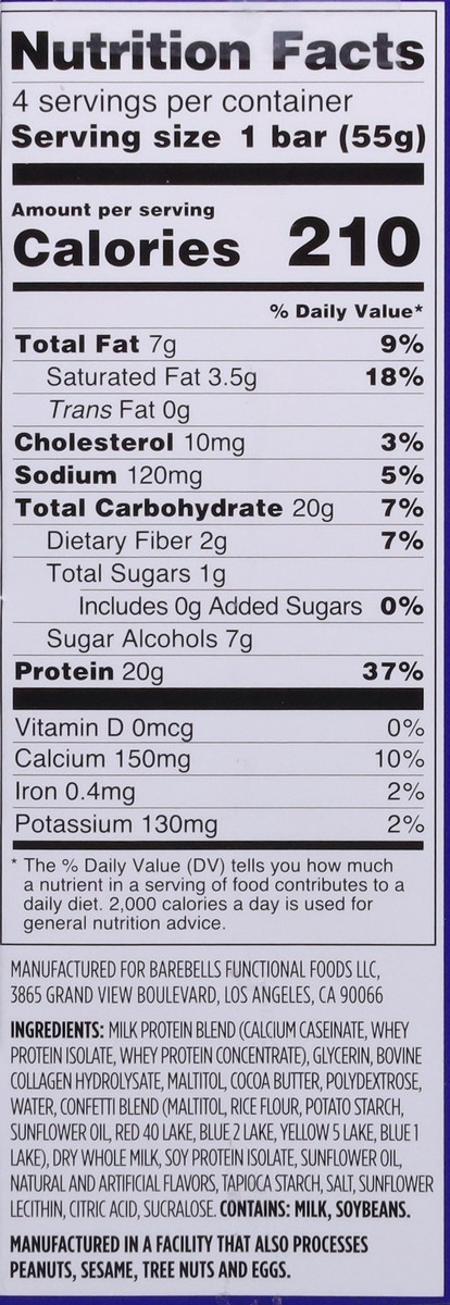 slide 10 of 13, Barebells - 20g Protein Bar Birthday Cake (4 Count), 