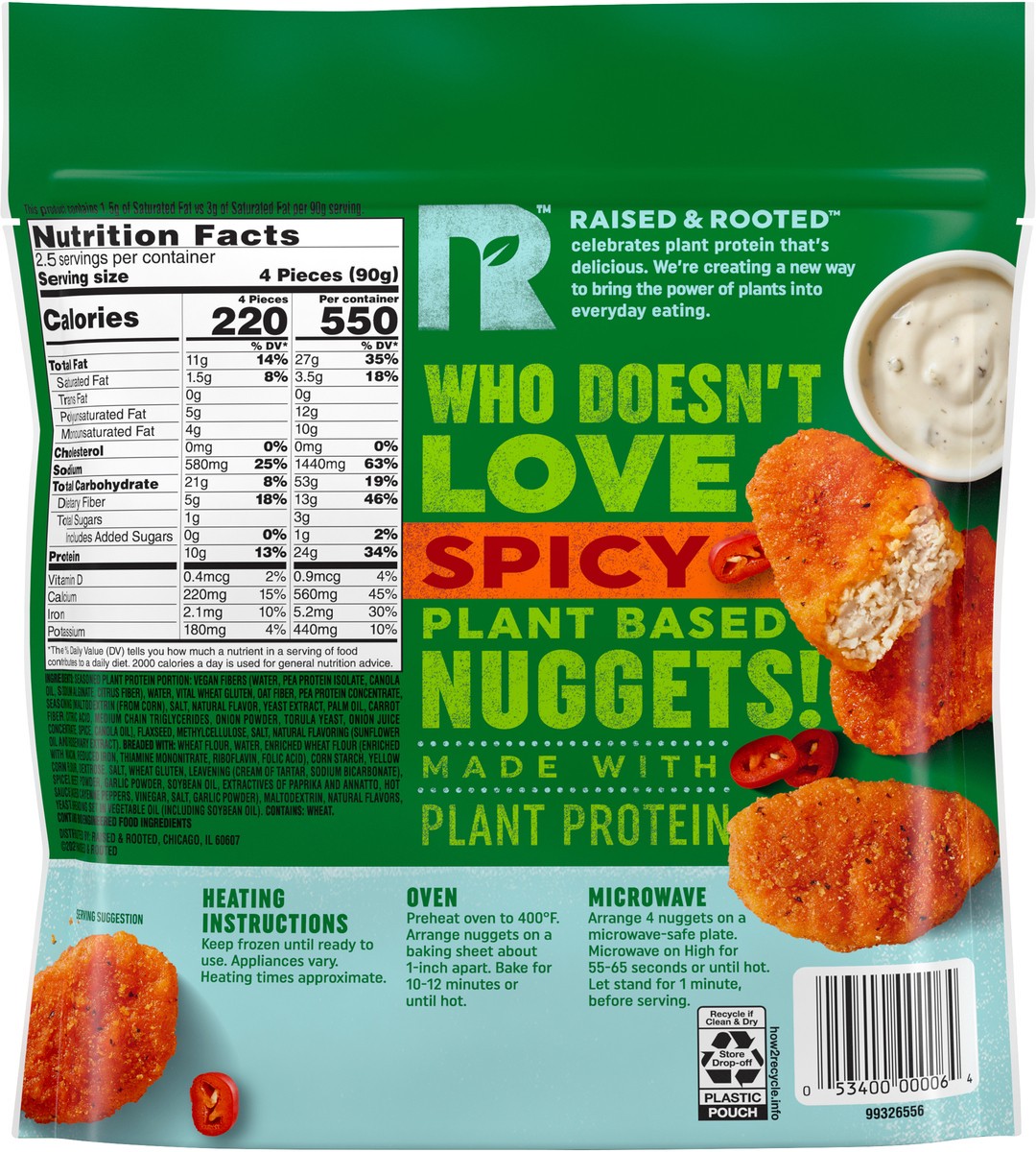 slide 2 of 5, Raised & Rooted™ Plant Based Spicy Nuggets, 8 oz (Frozen), 226.80 g