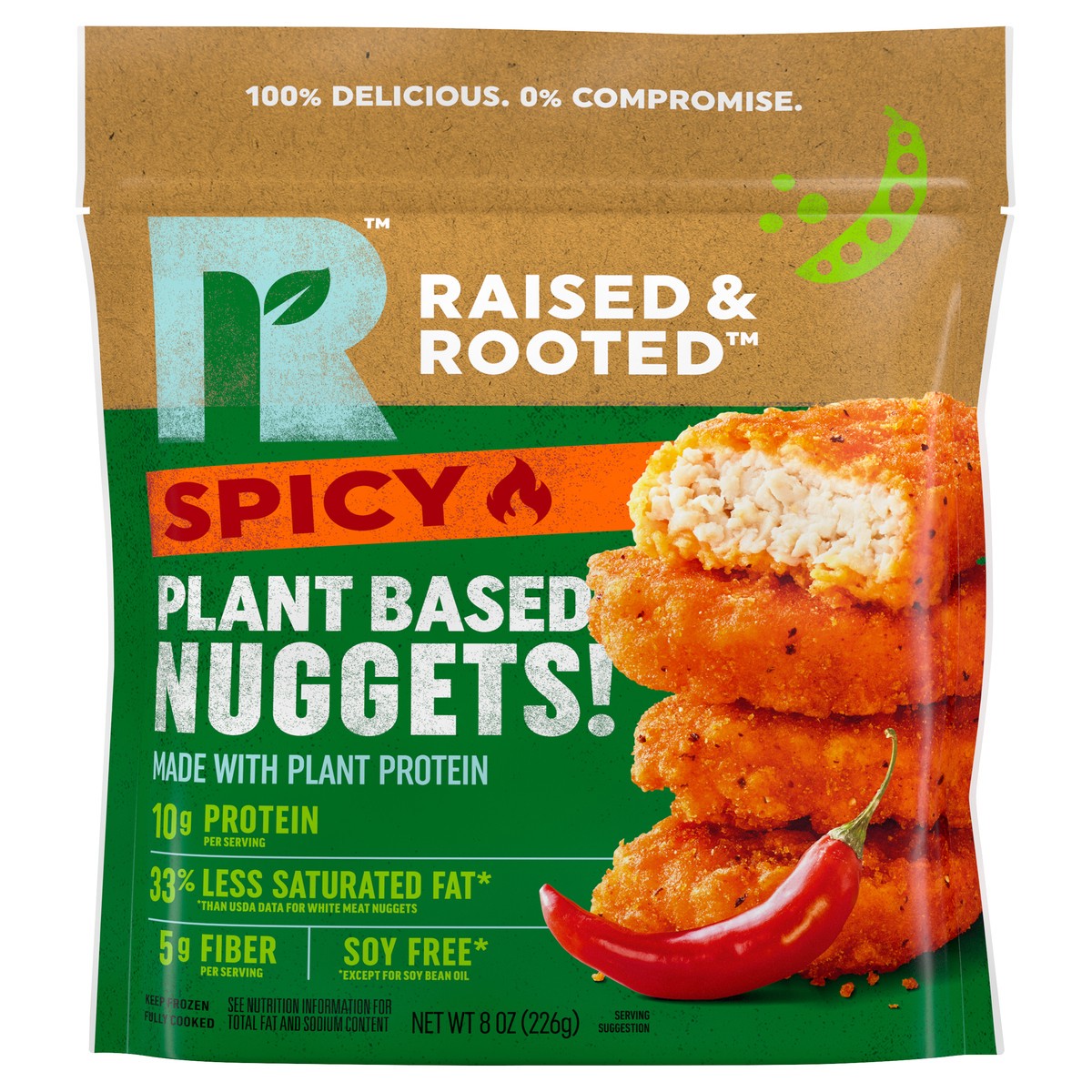 slide 1 of 5, Raised & Rooted™ Plant Based Spicy Nuggets, 8 oz (Frozen), 226.80 g