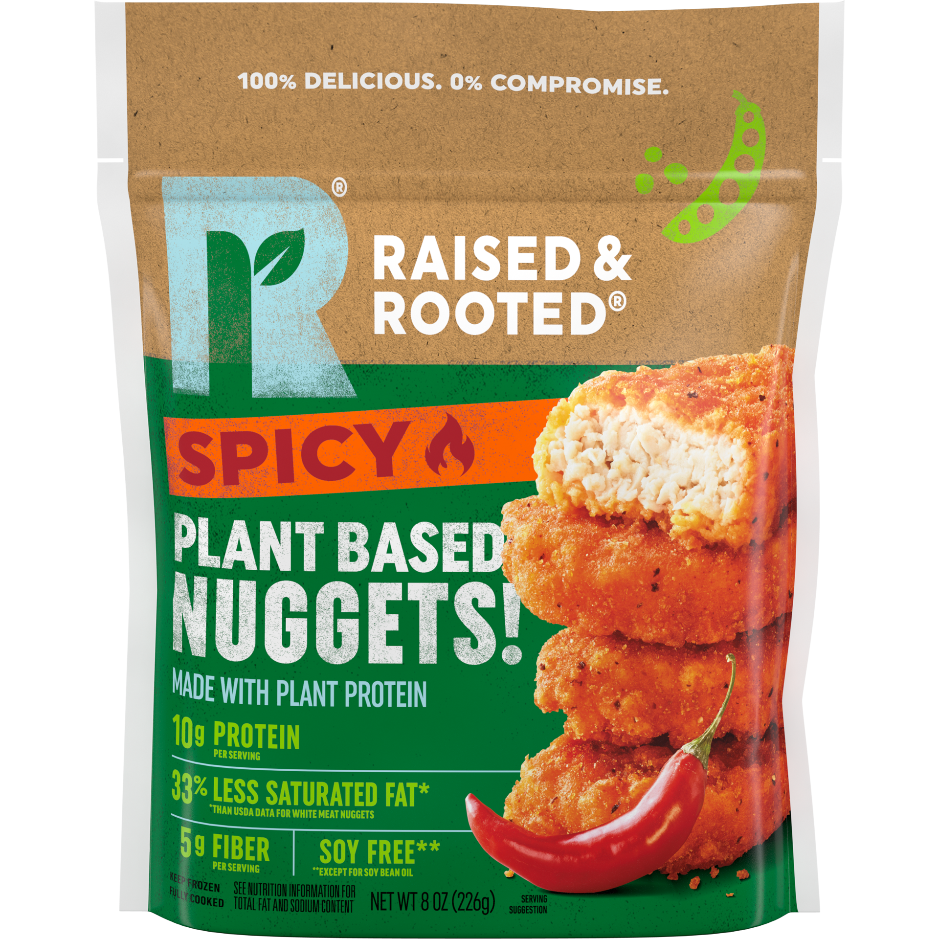 slide 1 of 5, Raised & Rooted™ Plant Based Spicy Nuggets, 8 oz (Frozen), 226.80 g