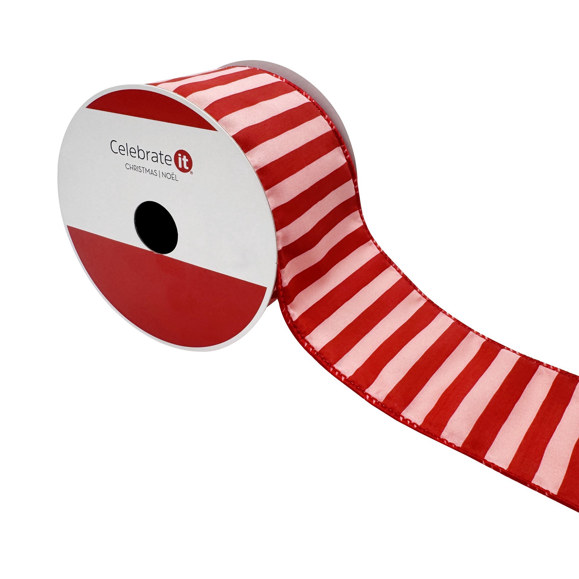 slide 3 of 3, 2.5" X 20ft. Holly Jolly Stripes Wired Ribbon By Celebrate It, 2.5 in x 20 ft