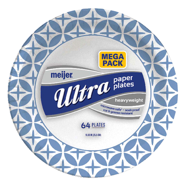 slide 1 of 1, Meijer Ultra 10-1/16'' Paper Plates, Mega, 64 ct